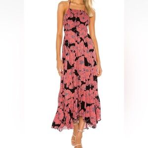 Free People Heatwave Printed Maxi Dress- Black/Pink Combo